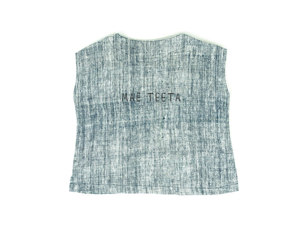 Oversize Boat neck Blouse (White mix indigo)