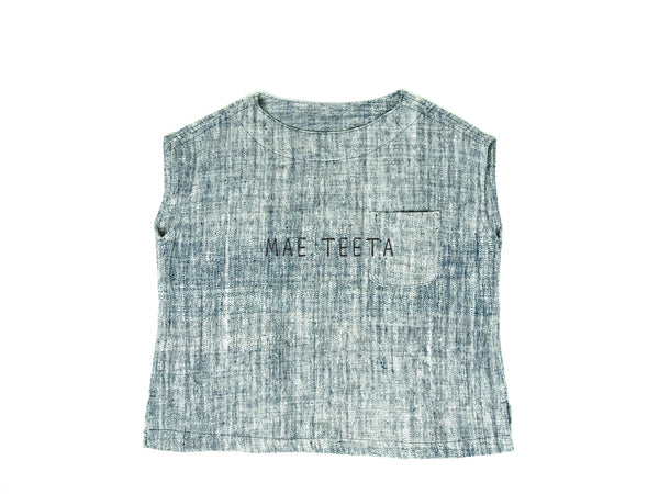 Oversize Boat neck Blouse (White mix indigo)