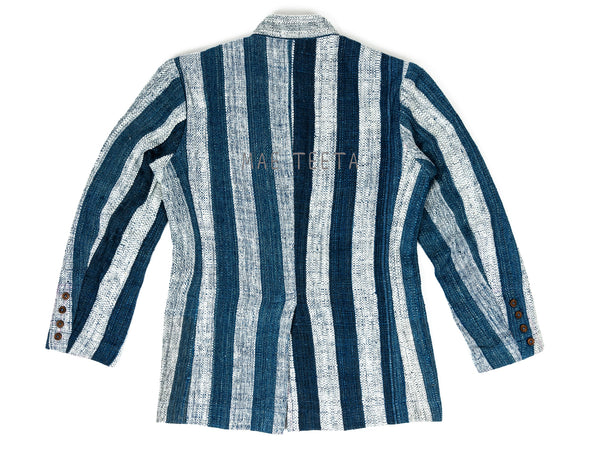 Collarless Blazer Indigo-striped