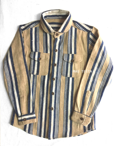 Men Outer Shirt with Navy Round Collar (Thick Cotton denim)