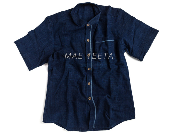 Indigo shirt, stand collar