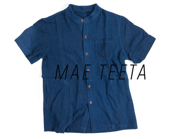 Stand collar Men Shirt Plain INDIGO