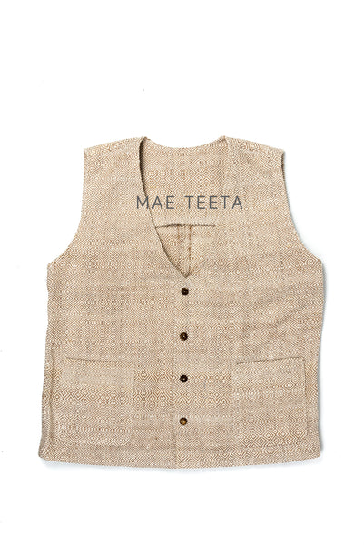 Button Front Vest, IKAT LightBrown