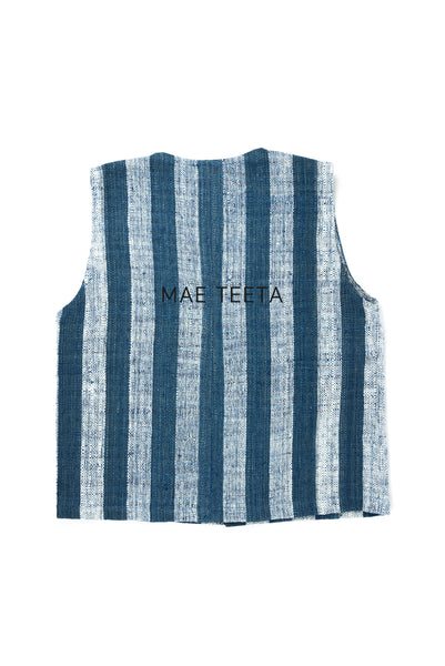 Button Front Vest, Indigo Stripe