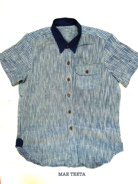 Men Shirt Collar Stripe Short Sleeves