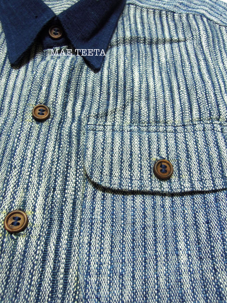 Men Shirt Collar Stripe Short Sleeves