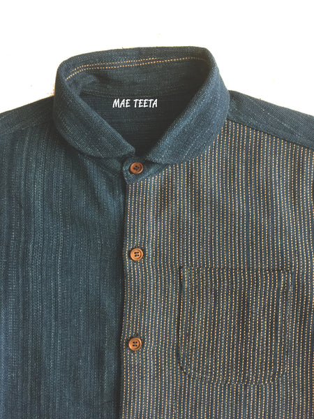 Pink Stitch-Handwoven Men Shirt, Short sleeves