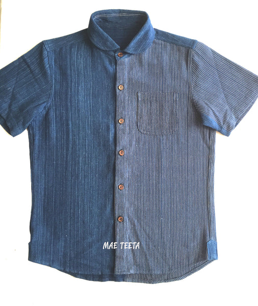 Pink Stitch-Handwoven Men Shirt, Short sleeves